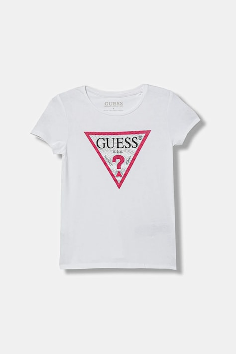 Otroška kratka majica Guess bela barva