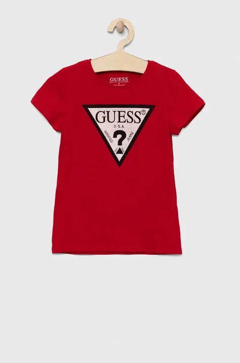 Παιδικό μπλουζάκι Guess χρώμα: κόκκινο