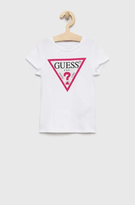 Παιδικό μπλουζάκι Guess χρώμα: άσπρο
