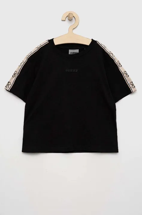 Detské bavlnené tričko Guess čierna farba