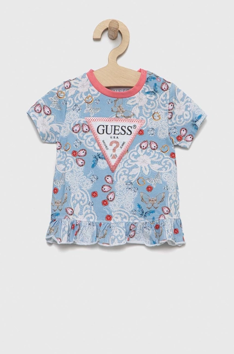 Guess t-shirt dziecięcy kolor niebieski