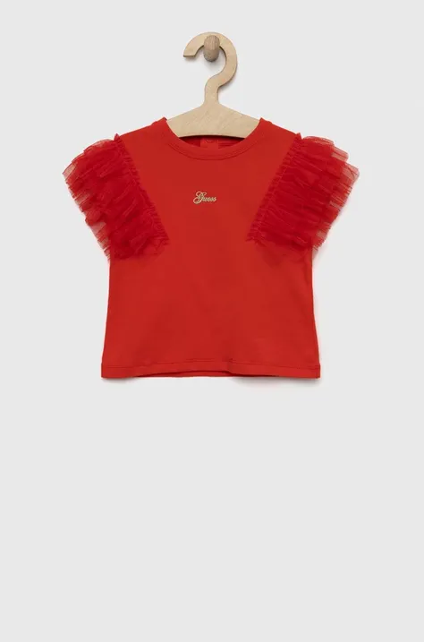 Παιδικό μπλουζάκι Guess χρώμα: κόκκινο