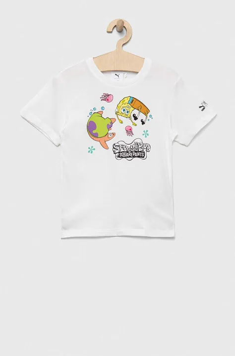 Puma t-shirt bawełniany dziecięcy PUMA x SPONGEBOB Tee kolor biały