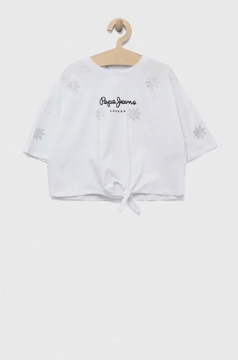 Otroška bombažna kratka majica Pepe Jeans Garland bela barva