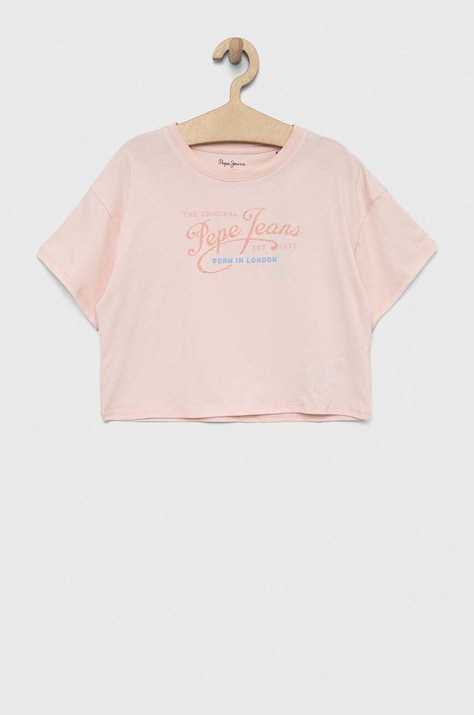 Pepe Jeans t-shirt bawełniany dziecięcy Non-denim kolor różowy