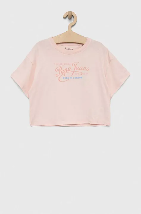 Детская хлопковая футболка Pepe Jeans Non-denim цвет розовый