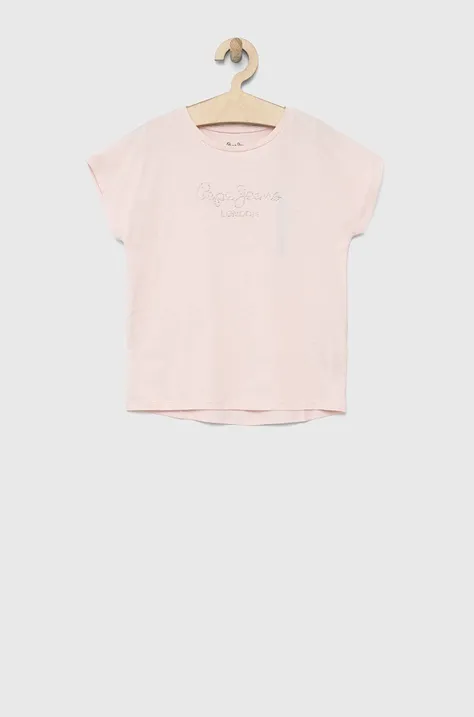 Детска памучна тениска Pepe Jeans Nuria в розово