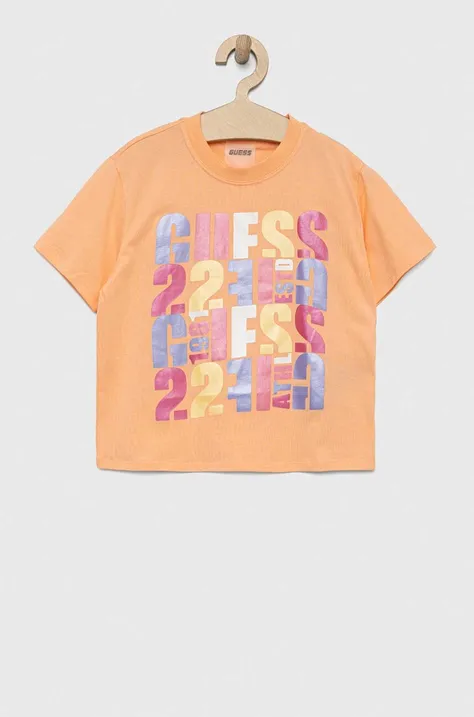 Dječja pamučna majica kratkih rukava Guess boja: narančasta