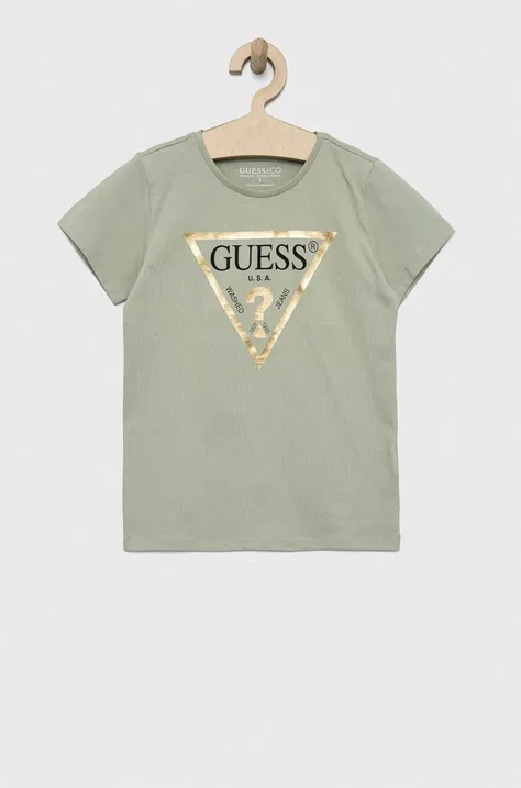 Дитяча бавовняна футболка Guess колір зелений