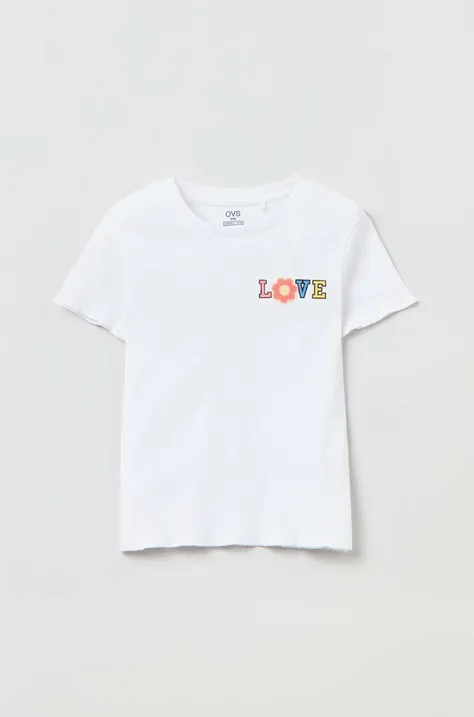 OVS tricou de bumbac pentru copii culoarea alb