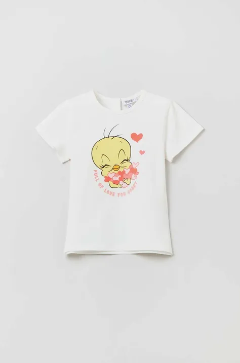 OVS t-shirt bawełniany niemowlęcy kolor biały