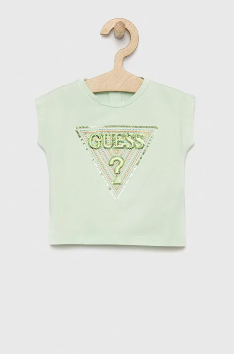 Guess t-shirt dziecięcy kolor turkusowy