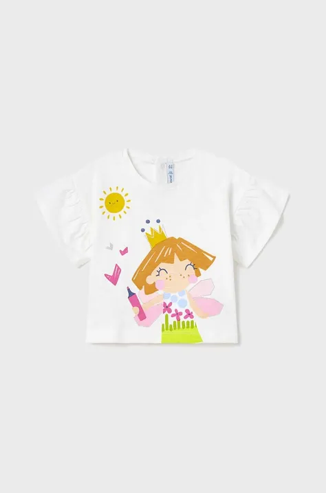 Detské bavlnené tričko Mayoral biela farba