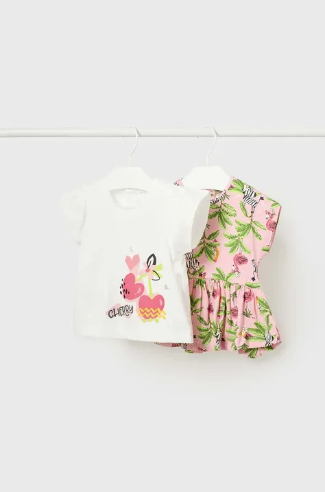 Detské bavlnené tričko Mayoral 2-pak ružová farba
