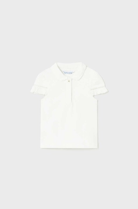 Бебешка тениска Mayoral в бяло с яка тип peter pan
