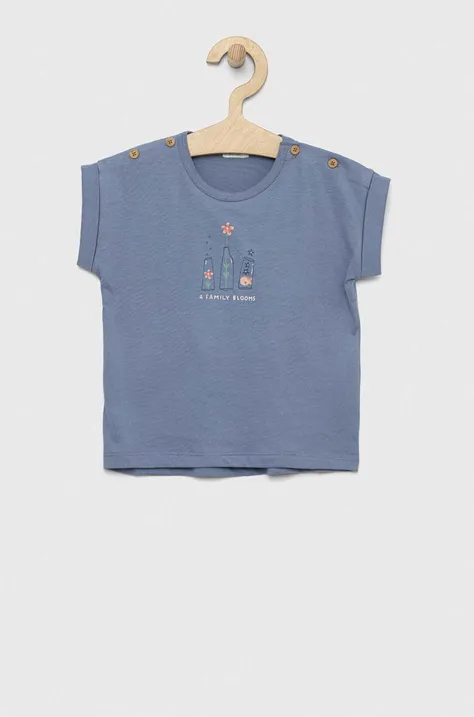 United Colors of Benetton t-shirt bawełniany niemowlęcy kolor niebieski
