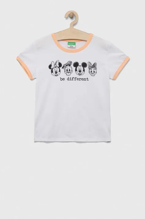 Detské bavlnené tričko United Colors of Benetton biela farba