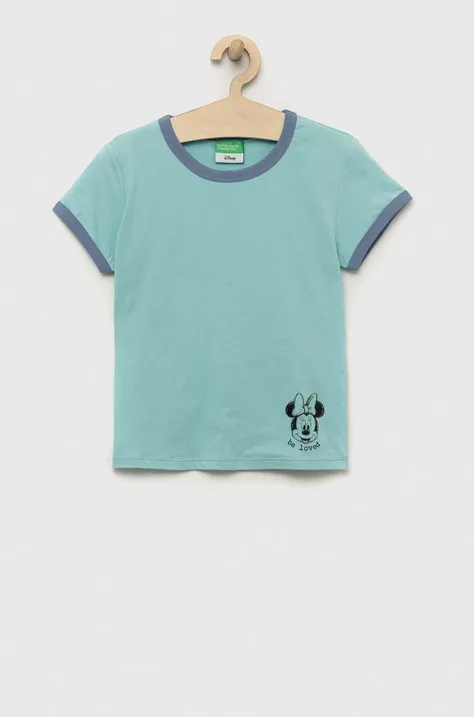 Детская хлопковая футболка United Colors of Benetton цвет бирюзовый