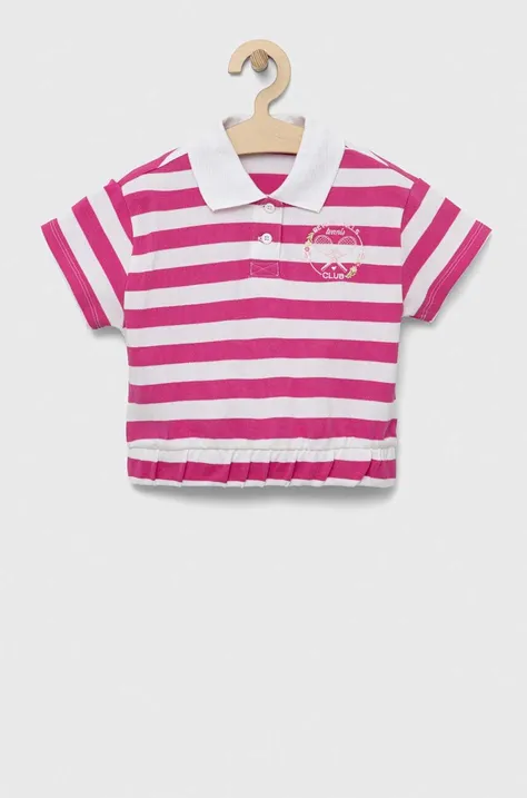 Pamučna polo majica United Colors of Benetton boja: ružičasta, s ovratnikom