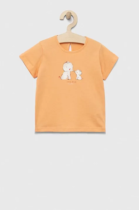 Pamučna majica kratkih rukava za bebe United Colors of Benetton boja: narančasta