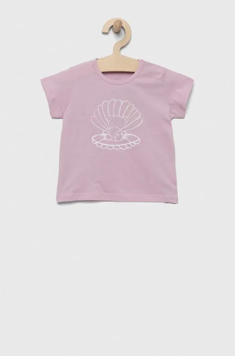 Μωρό βαμβακερό μπλουζάκι United Colors of Benetton χρώμα: ροζ