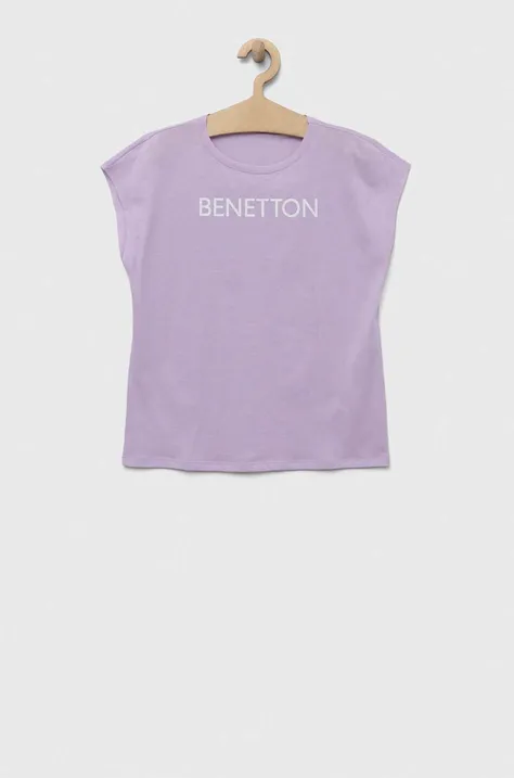 Detské bavlnené tričko United Colors of Benetton fialová farba