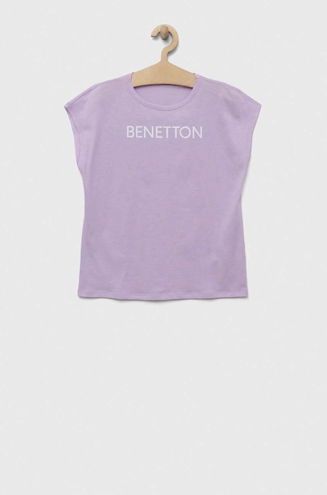 United Colors of Benetton tricou de bumbac pentru copii culoarea violet