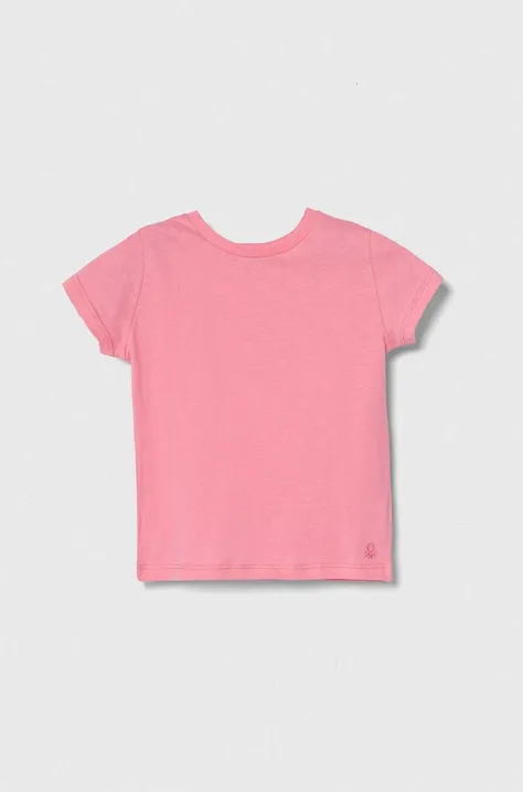Παιδικό βαμβακερό μπλουζάκι United Colors of Benetton χρώμα: ροζ