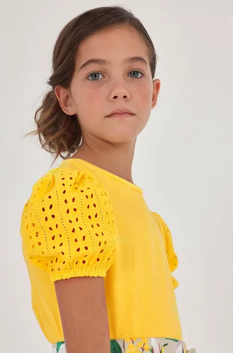 Дитяча бавовняна футболка Mayoral колір жовтий