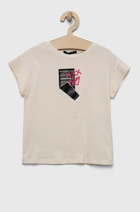 Otroška bombažna kratka majica Sisley bež barva