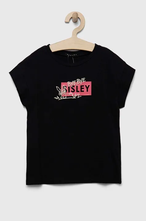 Dječja pamučna majica kratkih rukava Sisley boja: crna