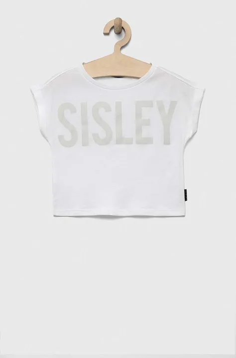 Sisley t-shirt bawełniany dziecięcy kolor biały