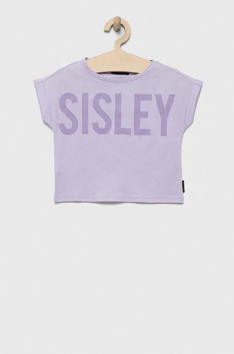 Дитяча бавовняна футболка Sisley колір фіолетовий
