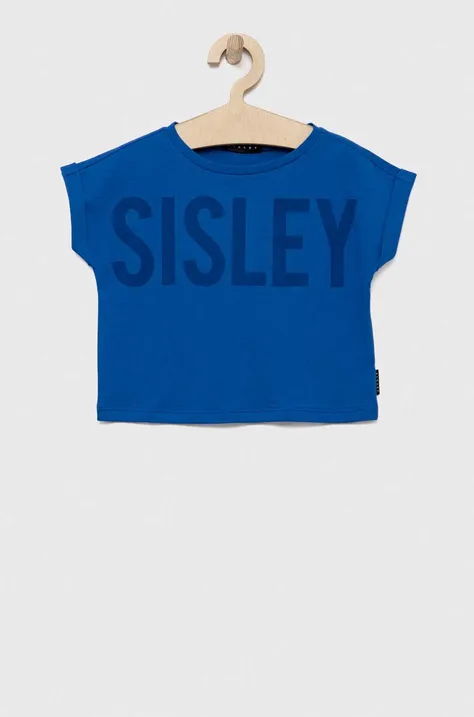 Otroška bombažna kratka majica Sisley mornarsko modra barva
