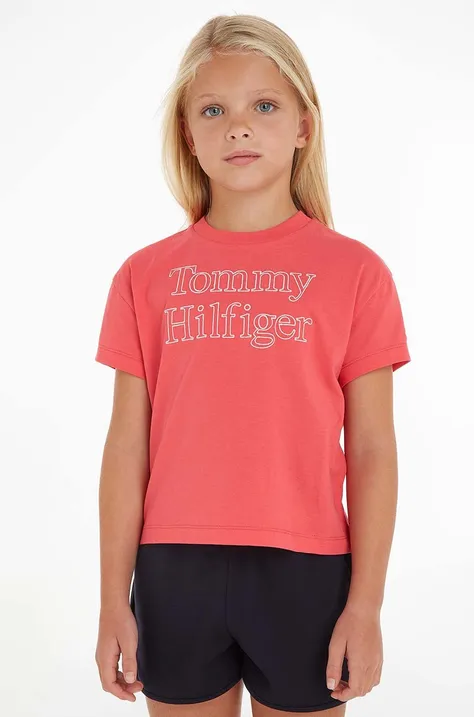 Otroška kratka majica Tommy Hilfiger oranžna barva