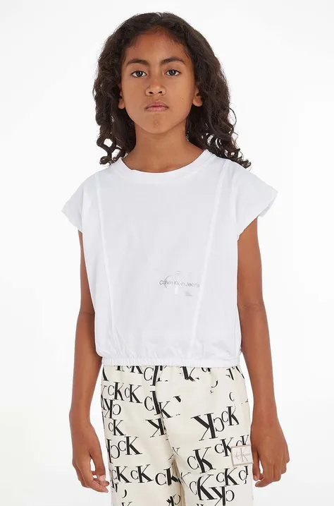 Детска памучна тениска Calvin Klein Jeans в бяло