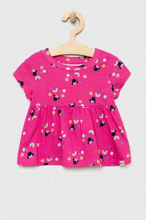 Otroška bombažna kratka majica GAP x Disney roza barva