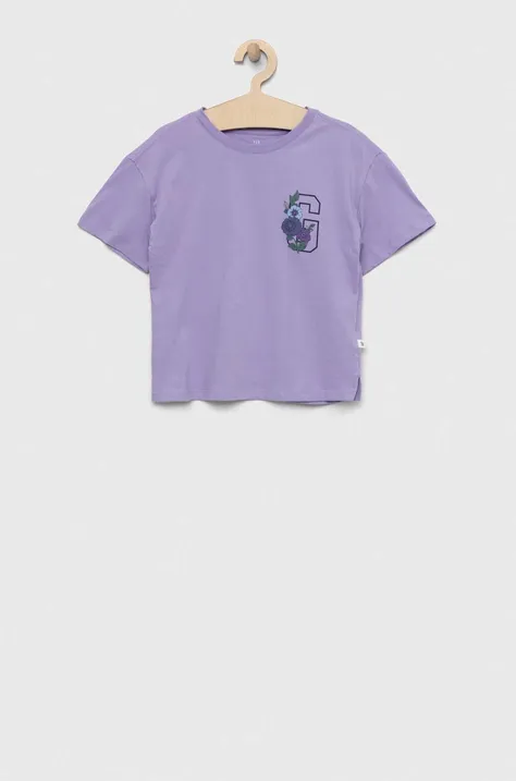 Дитяча бавовняна футболка GAP колір фіолетовий