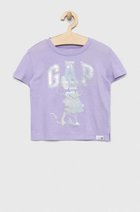 Dječja pamučna majica kratkih rukava GAP x Disney boja: ljubičasta