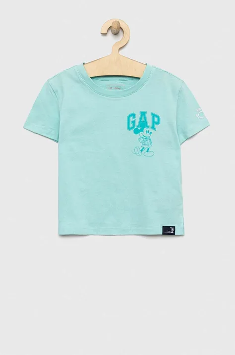 Otroška bombažna kratka majica GAP x Disney turkizna barva