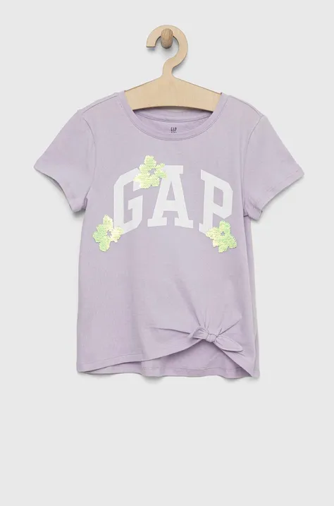 Παιδικό βαμβακερό μπλουζάκι GAP χρώμα: μοβ
