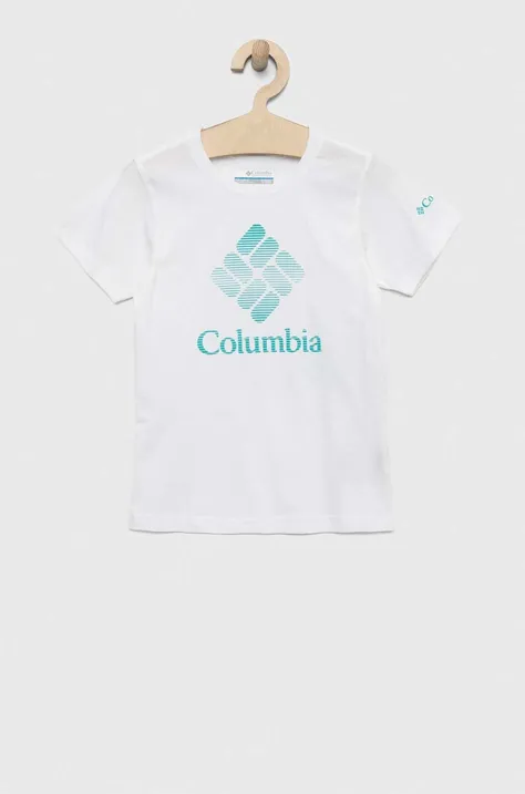 Παιδικό βαμβακερό μπλουζάκι Columbia Mission Lake Short Sleeve Graphic Shirt χρώμα: άσπρο
