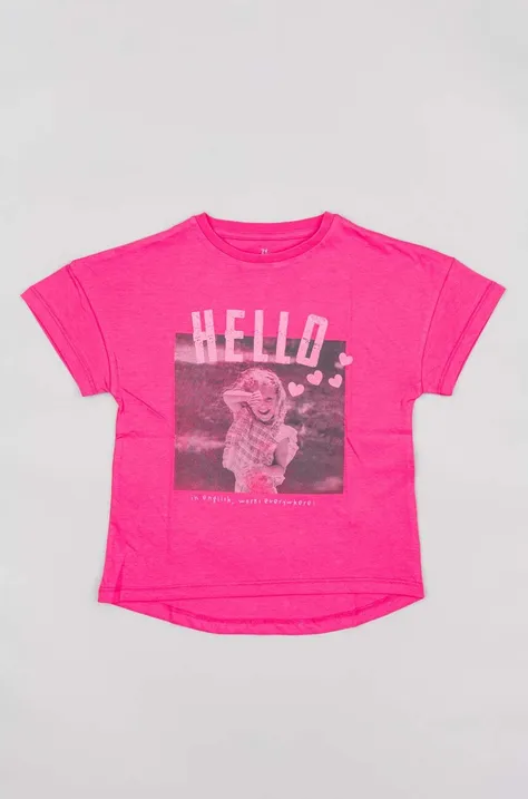 Otroška bombažna kratka majica zippy roza barva