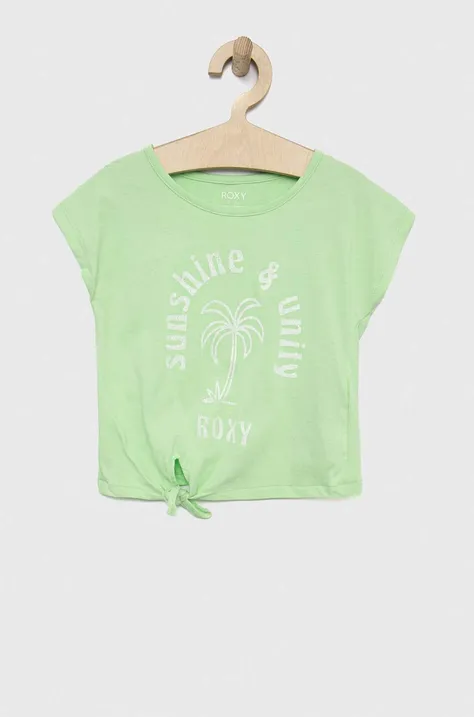 Детская хлопковая футболка Roxy цвет зелёный