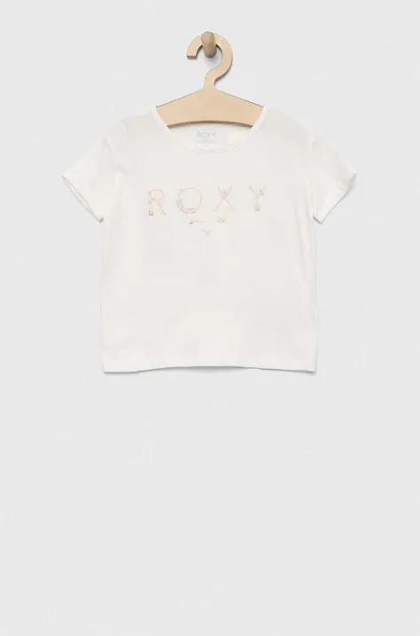 Otroška bombažna kratka majica Roxy bela barva
