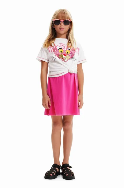 Дитяча бавовняна футболка Desigual Pink Panther колір білий
