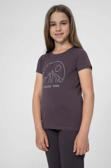 Дитяча бавовняна футболка 4F колір фіолетовий