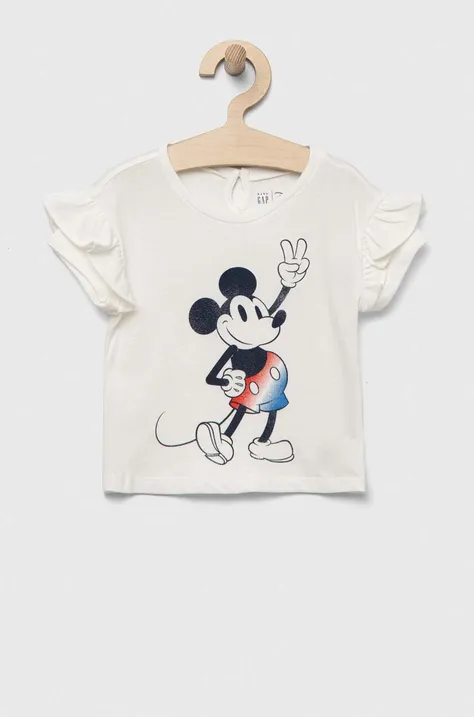 Dječja pamučna majica kratkih rukava GAP x Disney boja: bež
