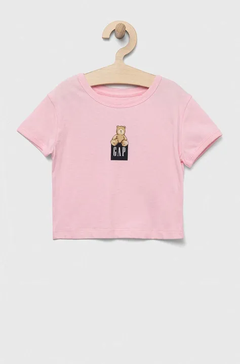 Παιδικό βαμβακερό μπλουζάκι GAP χρώμα: ροζ