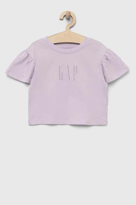 Παιδικό βαμβακερό μπλουζάκι GAP χρώμα: μοβ